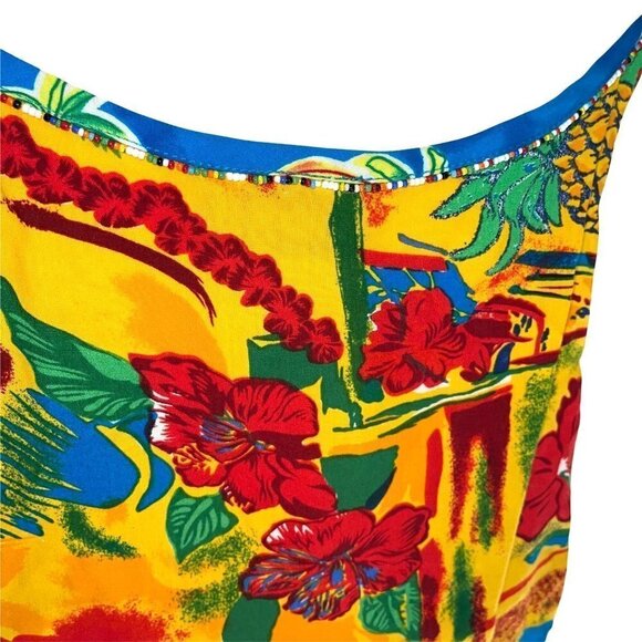 Surya Jacket Tank Top Set Medium M Womens Vintage Tropical Pattern Beaded Rayon - Picture 8 of 14